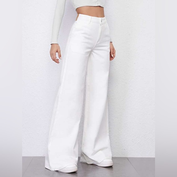 Shein High Waist White Wide Leg Palazzo Pants Size 28 - Picture 10 of 12